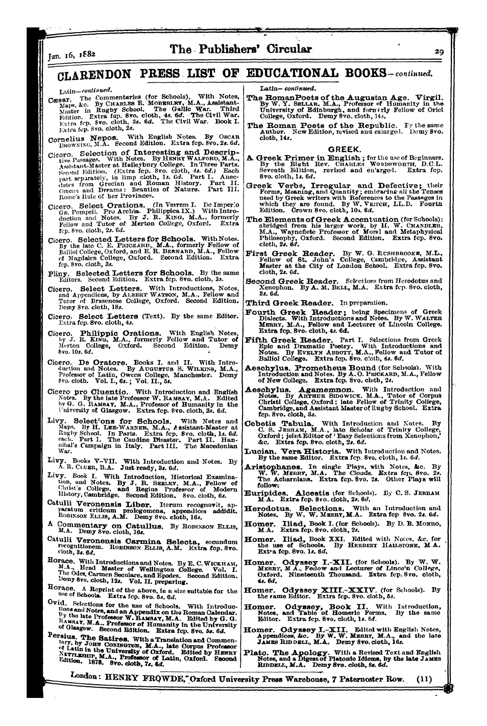 Publishers’ Circular (1880-1890): jS F Y, 1st edition - Ad02901
