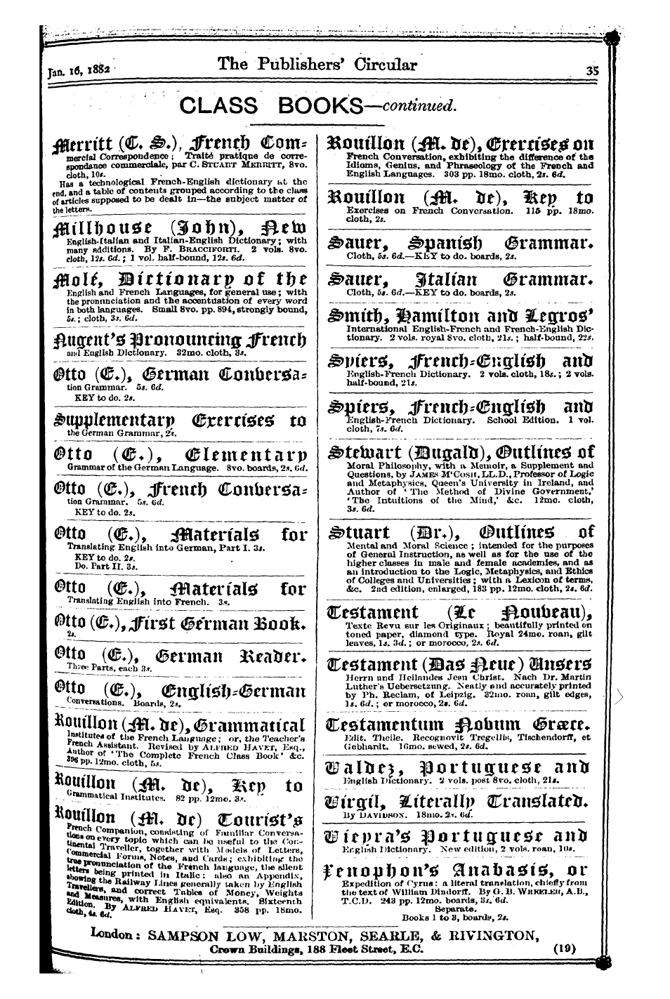 Publishers’ Circular (1880-1890): jS F Y, 1st edition - Ad03401