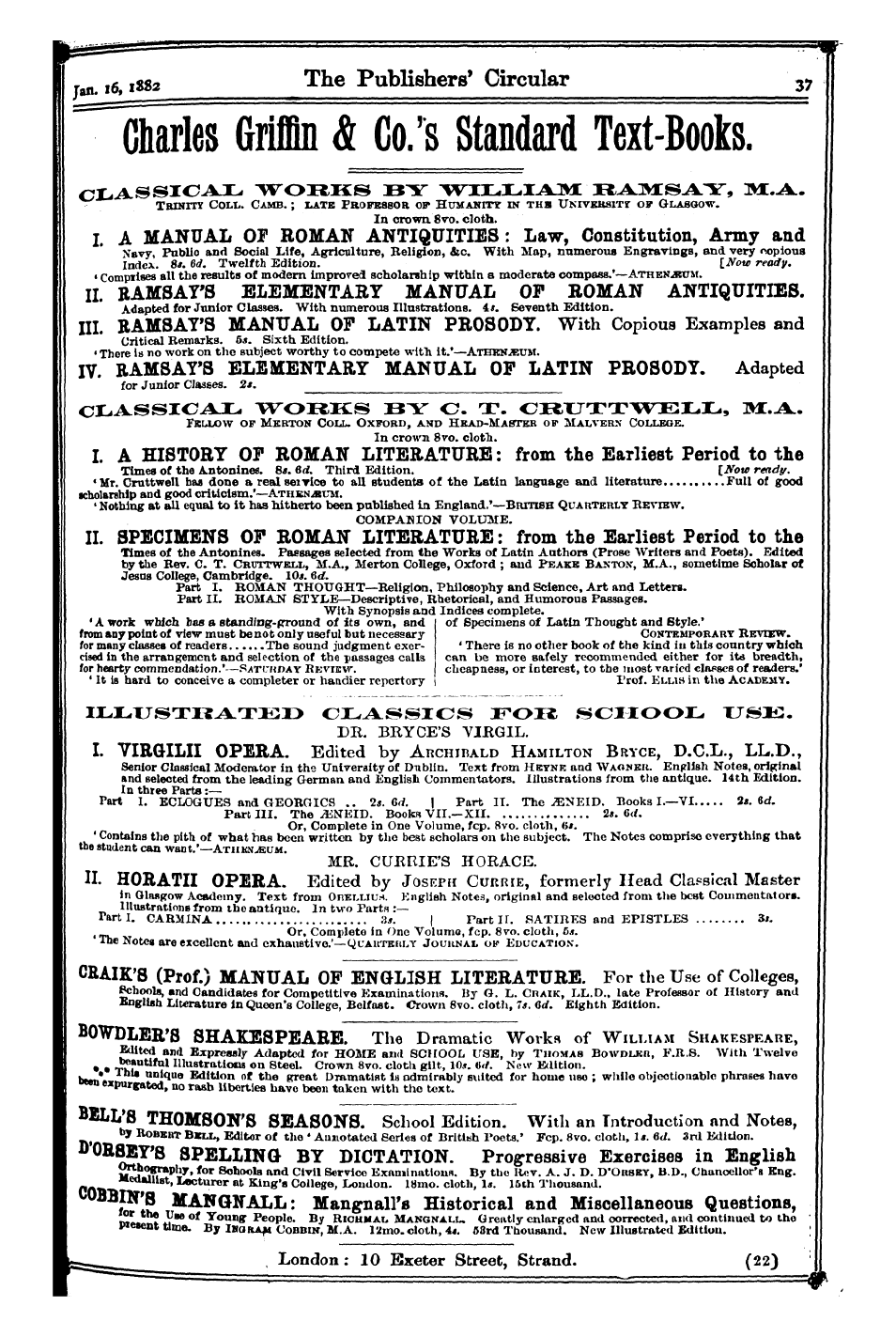 Publishers’ Circular (1880-1890): jS F Y, 1st edition - Ad03701