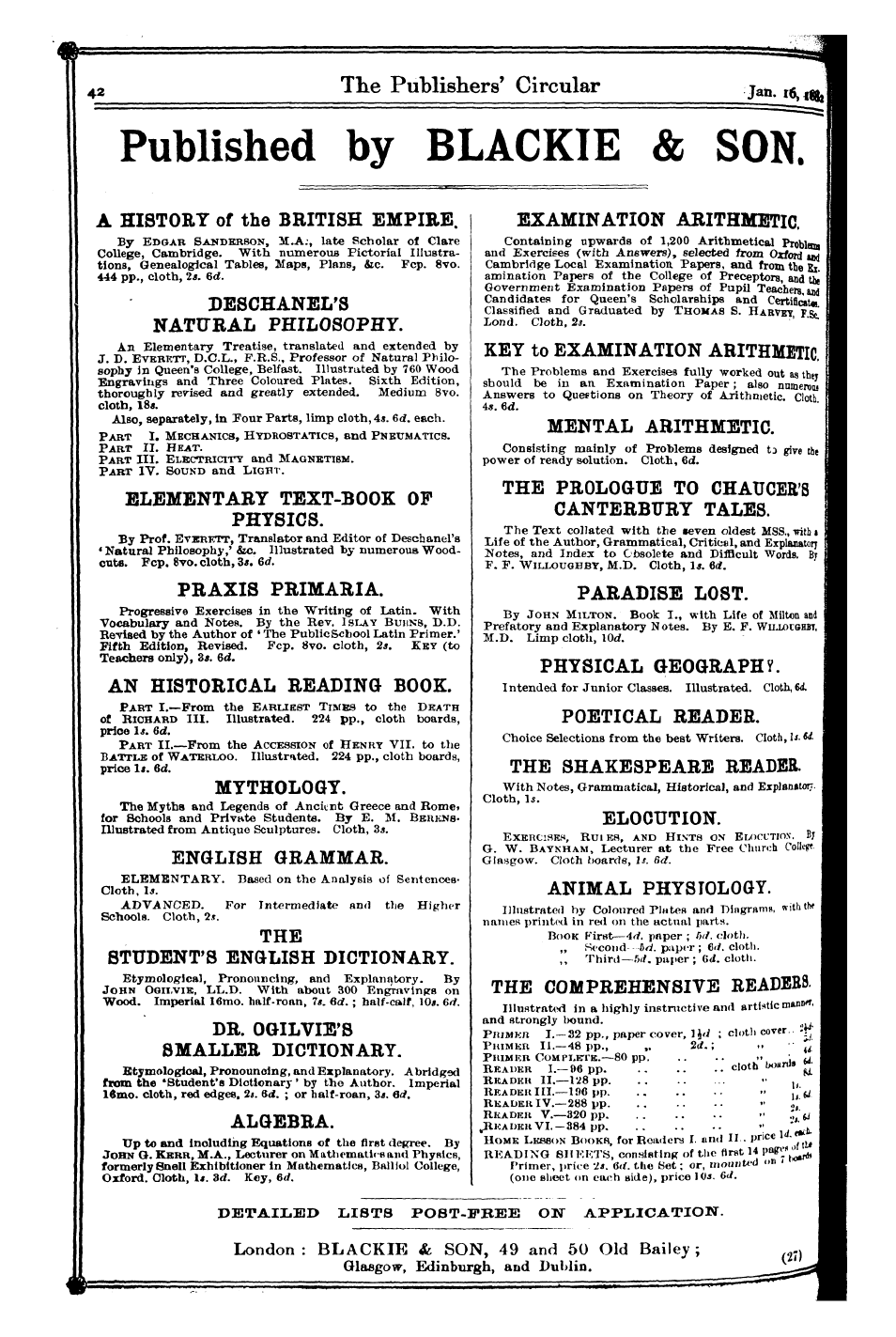 Publishers’ Circular (1880-1890): jS F Y, 1st edition - Ad04201