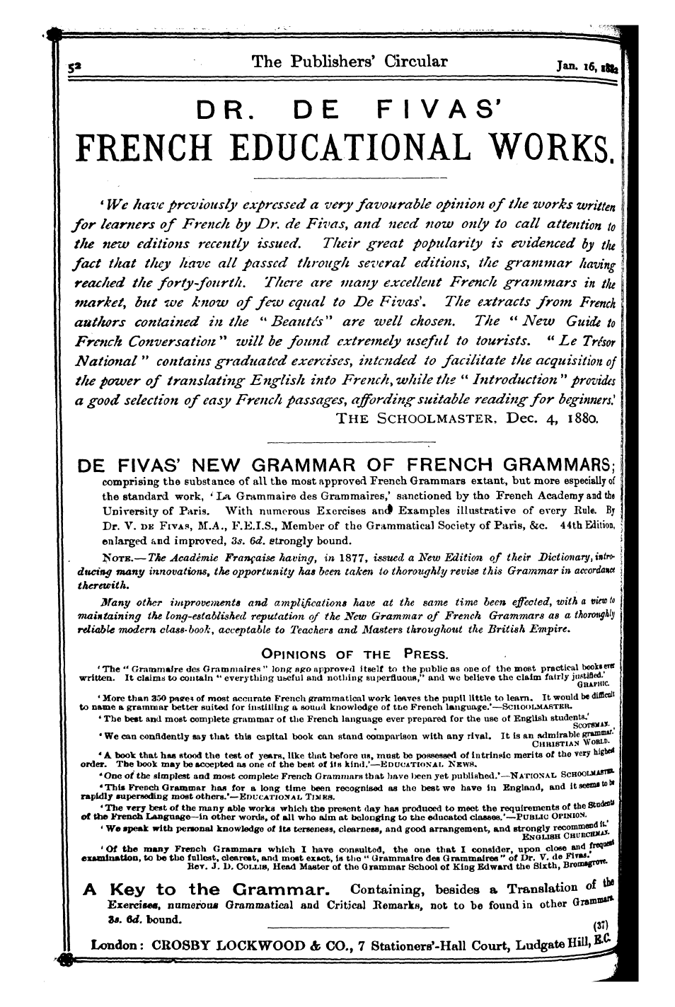 Publishers’ Circular (1880-1890): jS F Y, 1st edition: 52