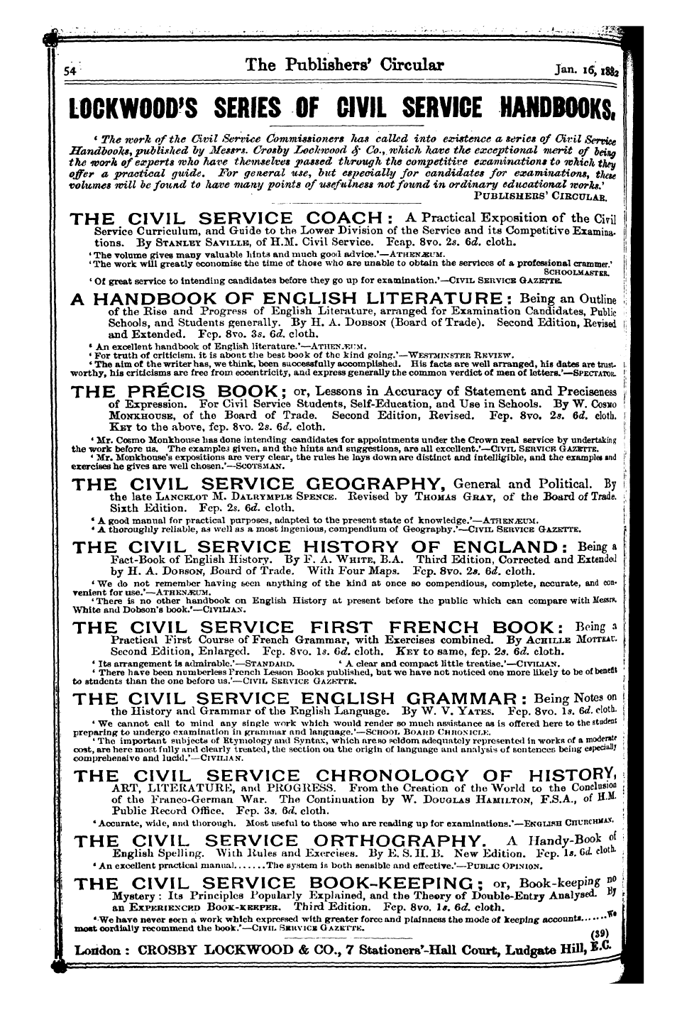 Publishers’ Circular (1880-1890): jS F Y, 1st edition: 54