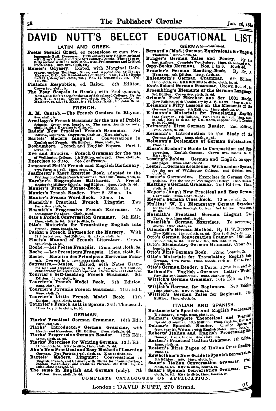 Publishers’ Circular (1880-1890): jS F Y, 1st edition: 58