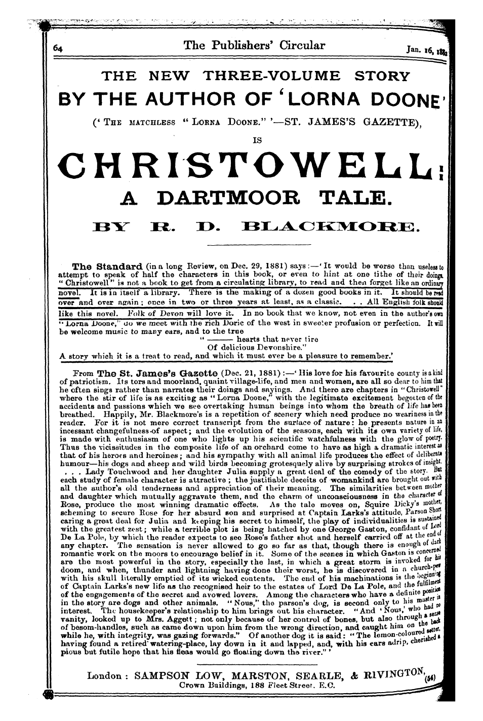 Publishers’ Circular (1880-1890): jS F Y, 1st edition - 64 The Publishers' Circular Jan L6 . 1