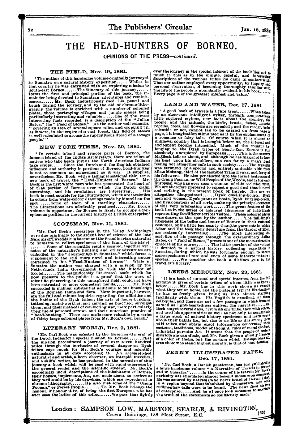 Publishers’ Circular (1880-1890): jS F Y, 1st edition: 72