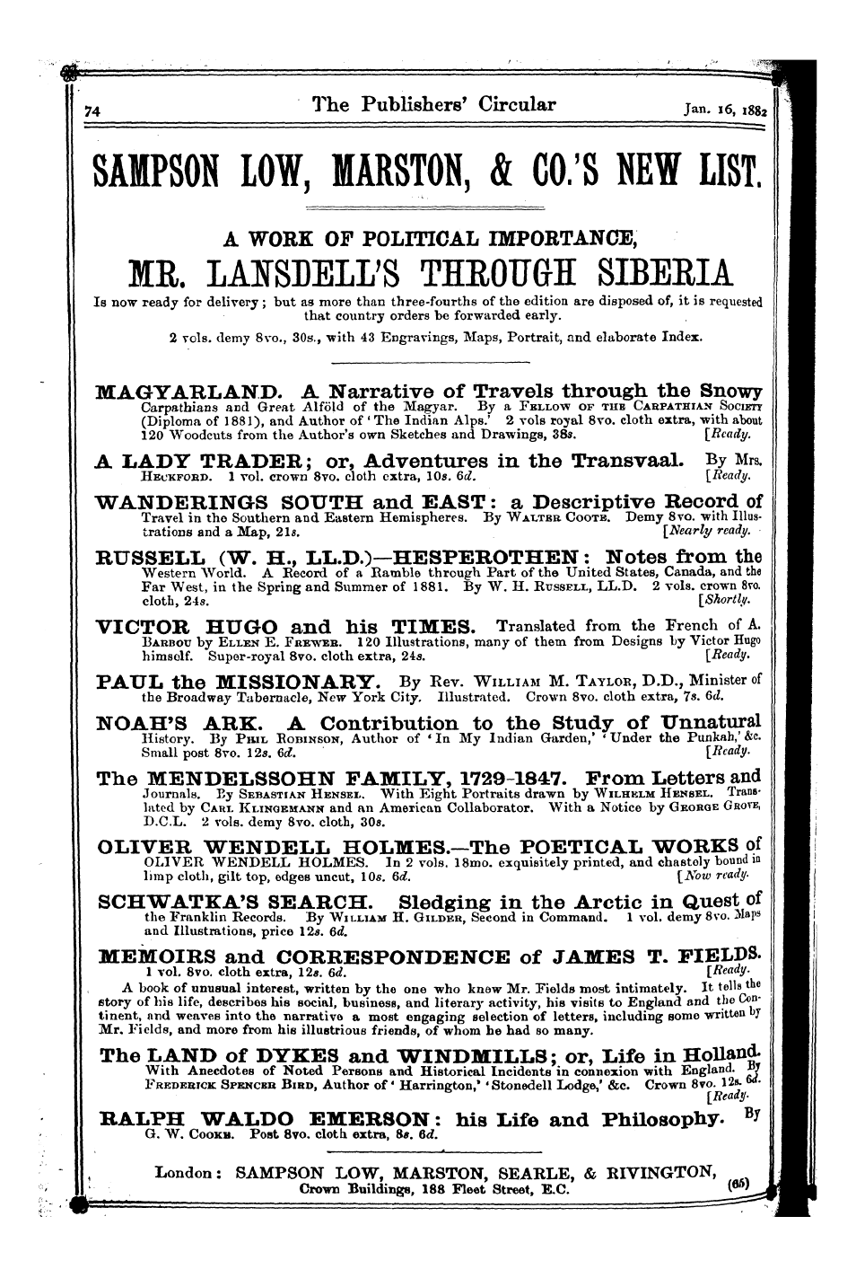 Publishers’ Circular (1880-1890): jS F Y, 1st edition: 74