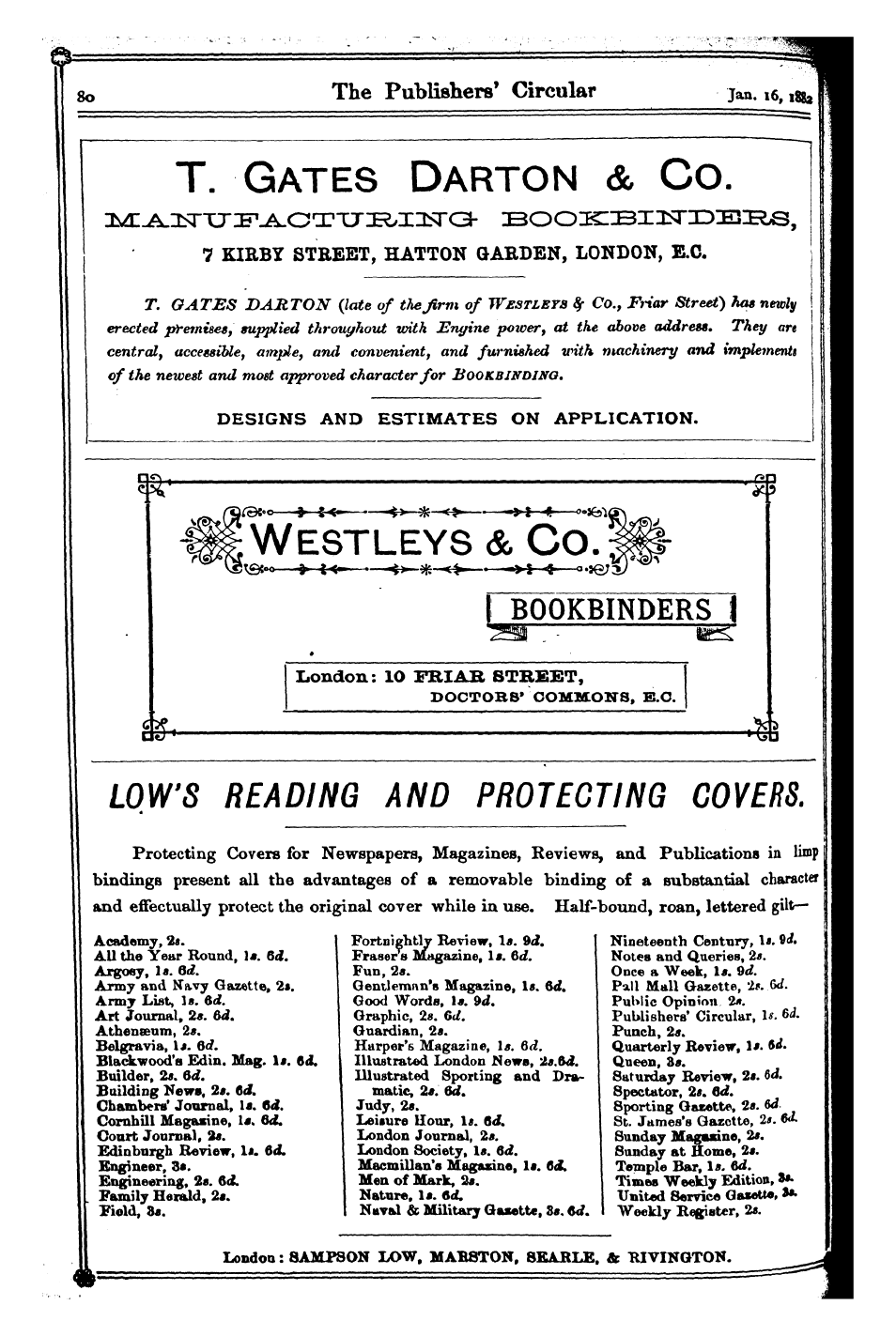 Publishers’ Circular (1880-1890): jS F Y, 1st edition - Ad07802