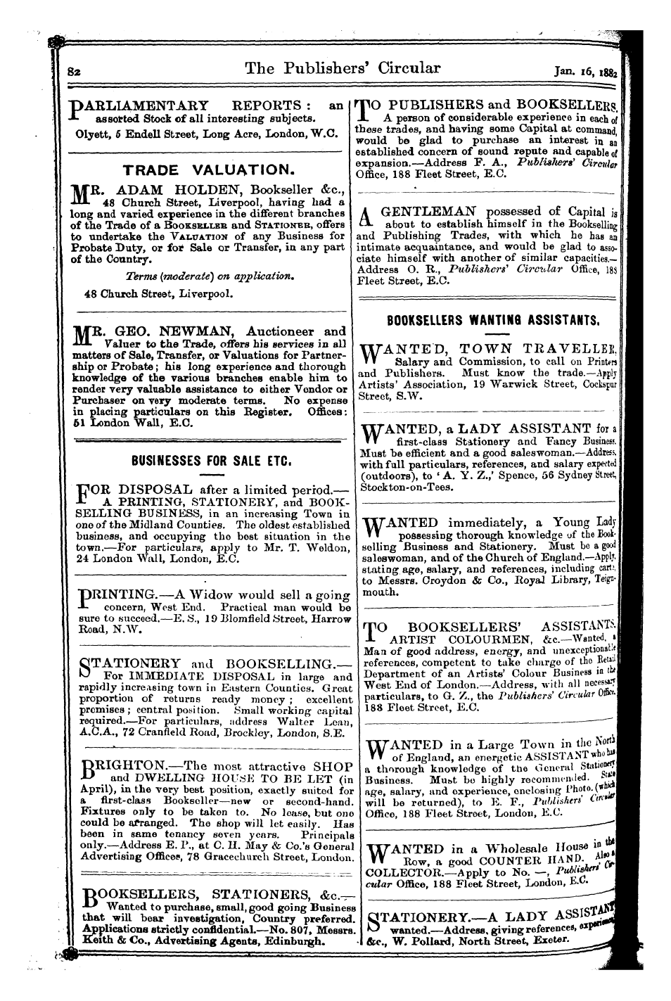Publishers’ Circular (1880-1890): jS F Y, 1st edition - Ad08001