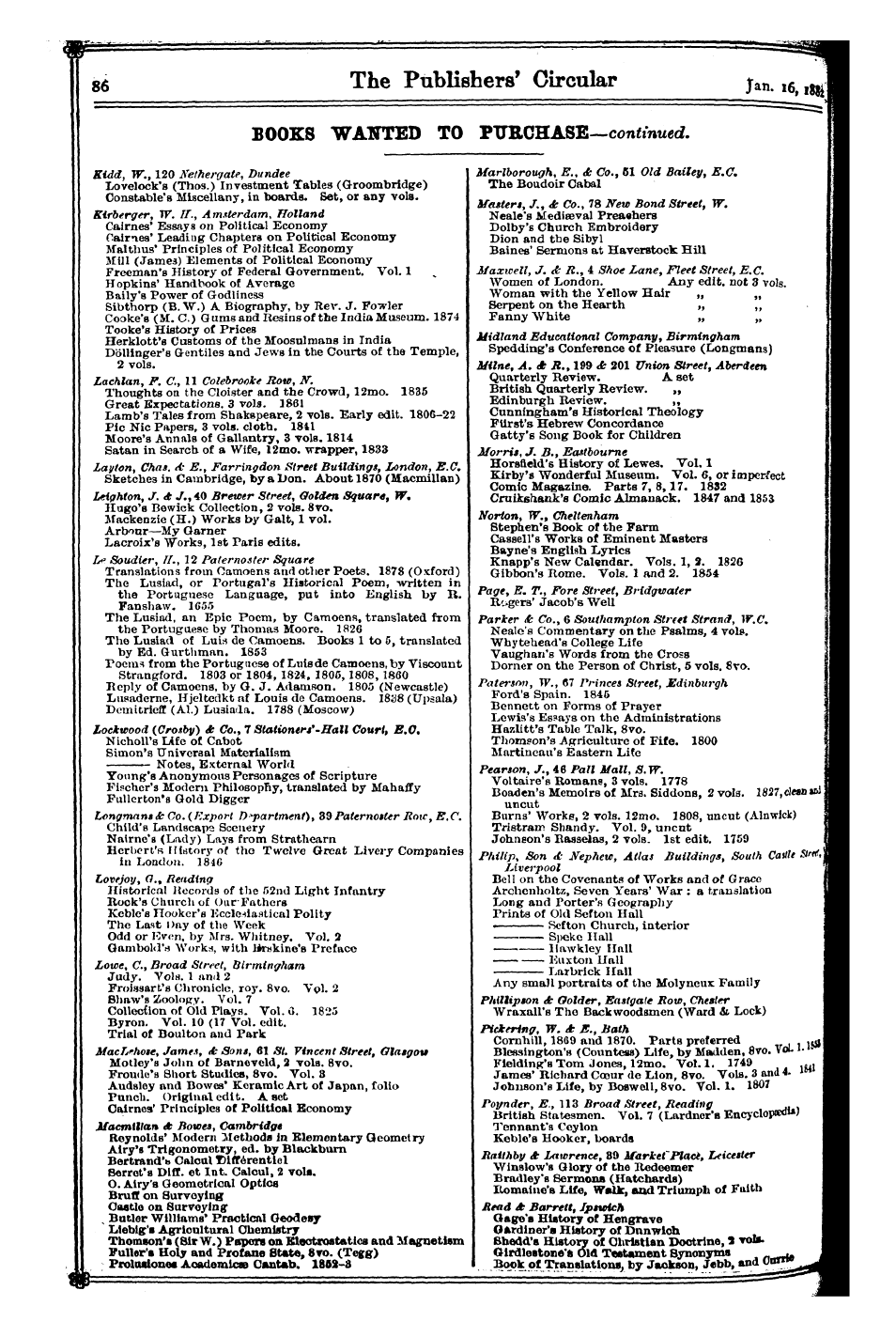 Publishers’ Circular (1880-1890): jS F Y, 1st edition: 84