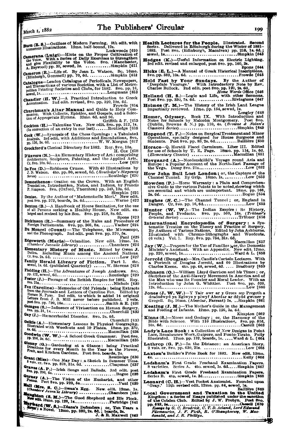 Publishers’ Circular (1880-1890): jS F Y, 1st edition: 15