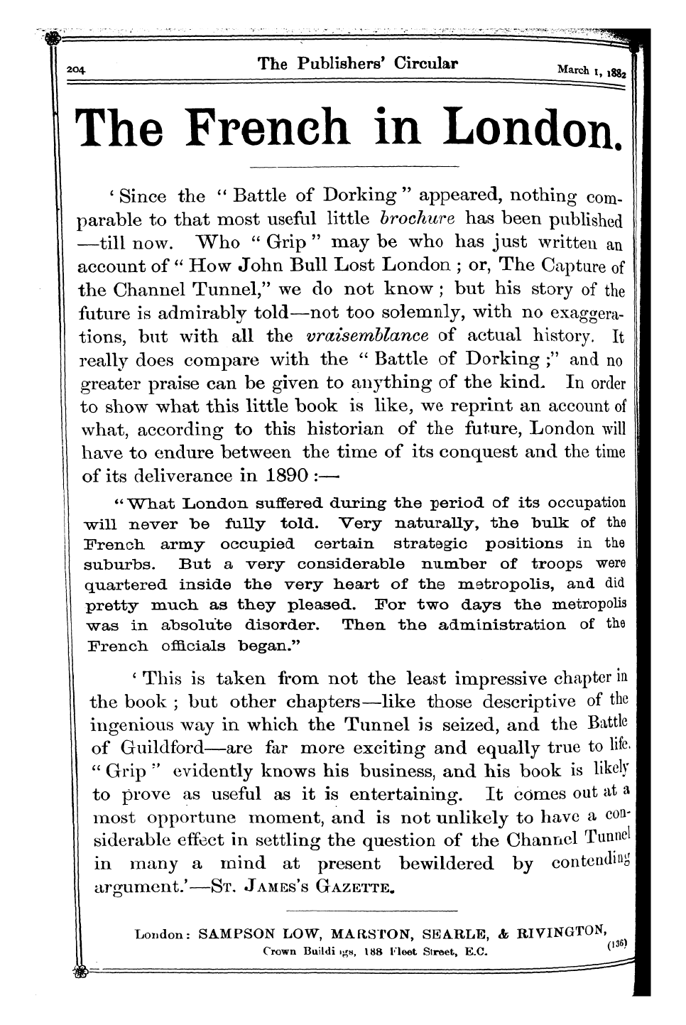 Publishers’ Circular (1880-1890): jS F Y, 1st edition - Ad02001