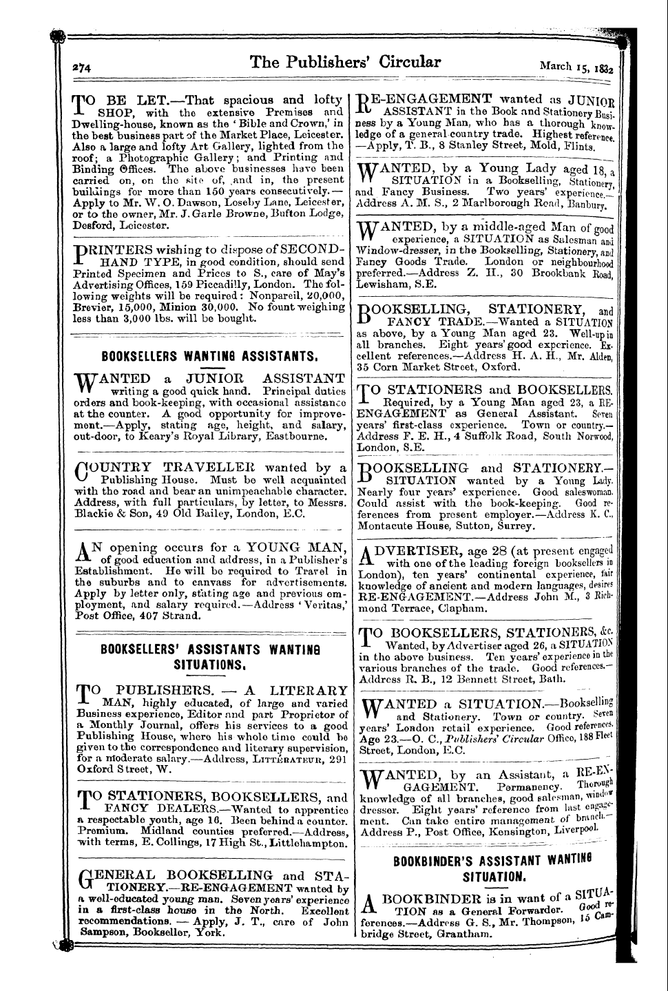 Publishers’ Circular (1880-1890): jS F Y, 1st edition - Ad04201