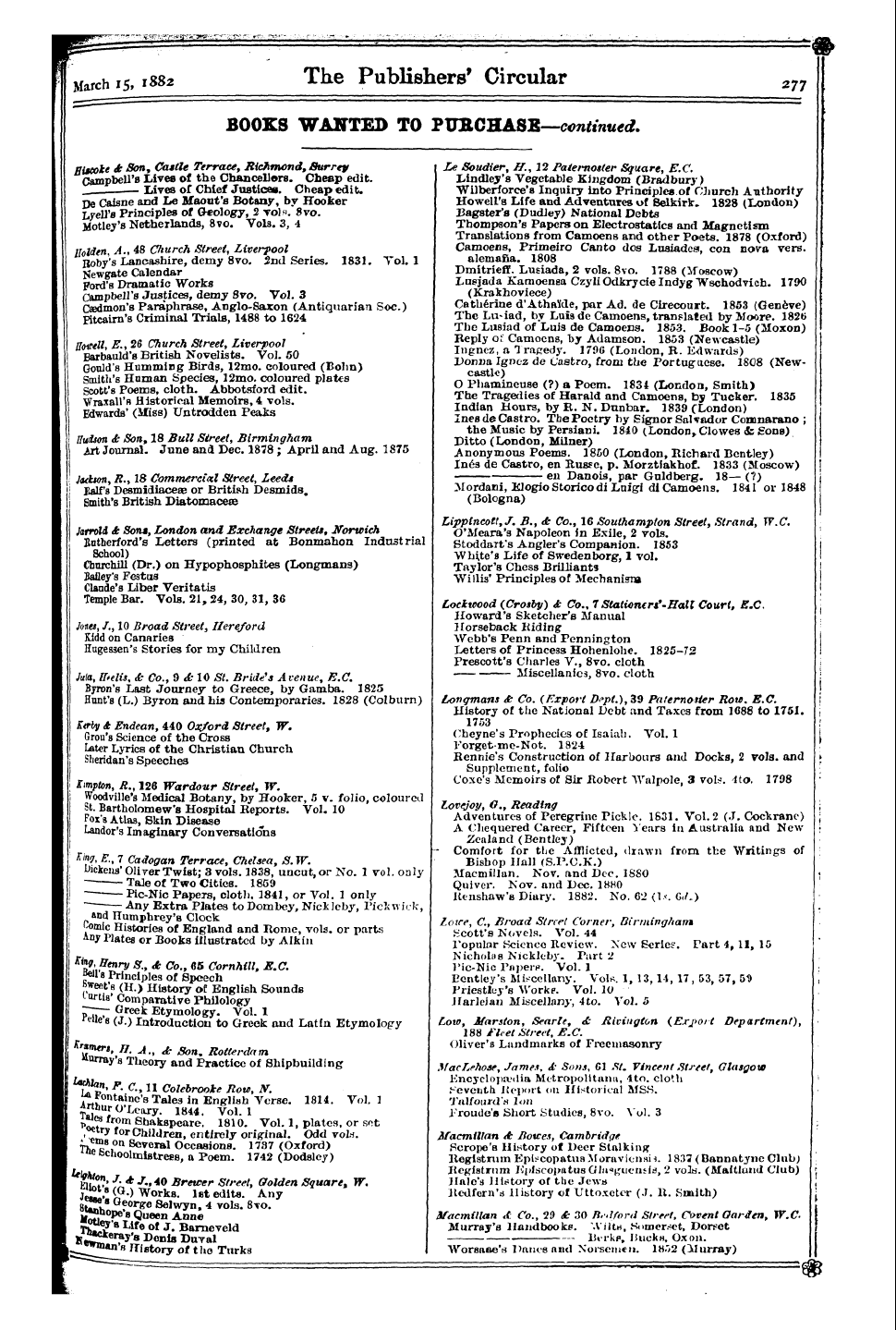 Publishers’ Circular (1880-1890): jS F Y, 1st edition - Abel Bowman <C Soil ' S S , Tables 0 Par...