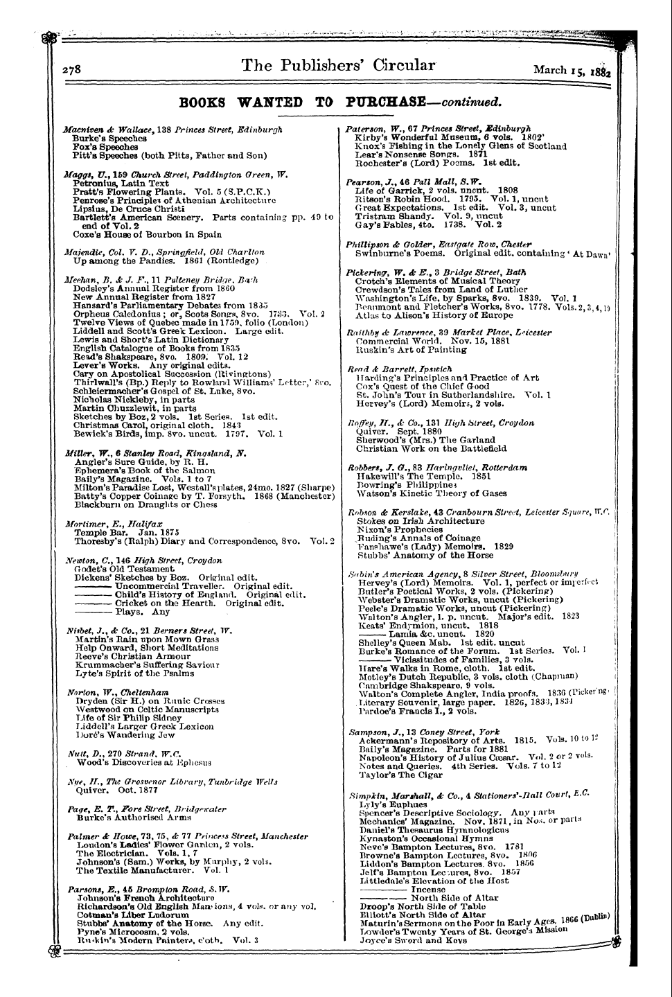 Publishers’ Circular (1880-1890): jS F Y, 1st edition - Abel Bowman <C Soil ' S S , Tables 0 Par...