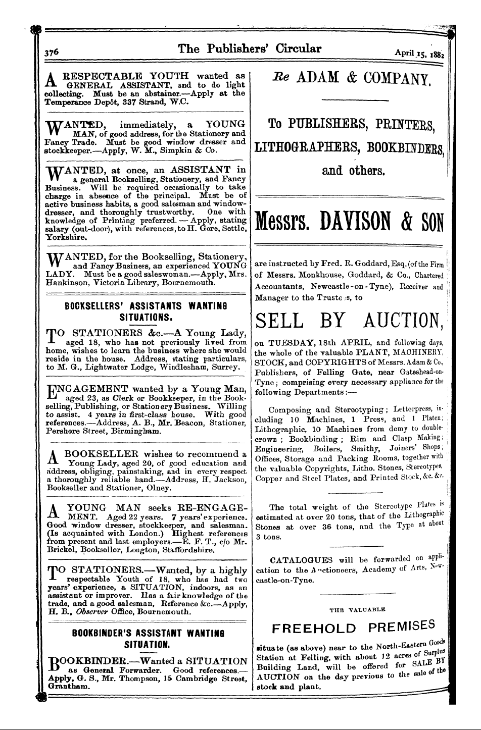 Publishers Circular 1880 1890 15th April 1882 Edition 1 Of 1