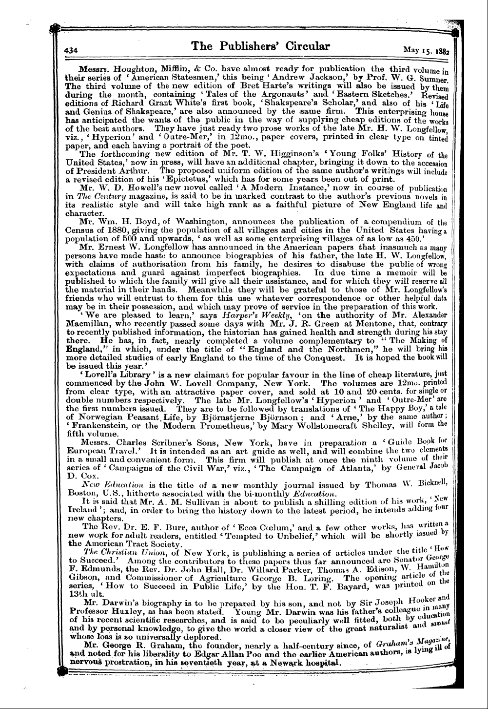 Publishers’ Circular (1880-1890): jS F Y, 1st edition: 6