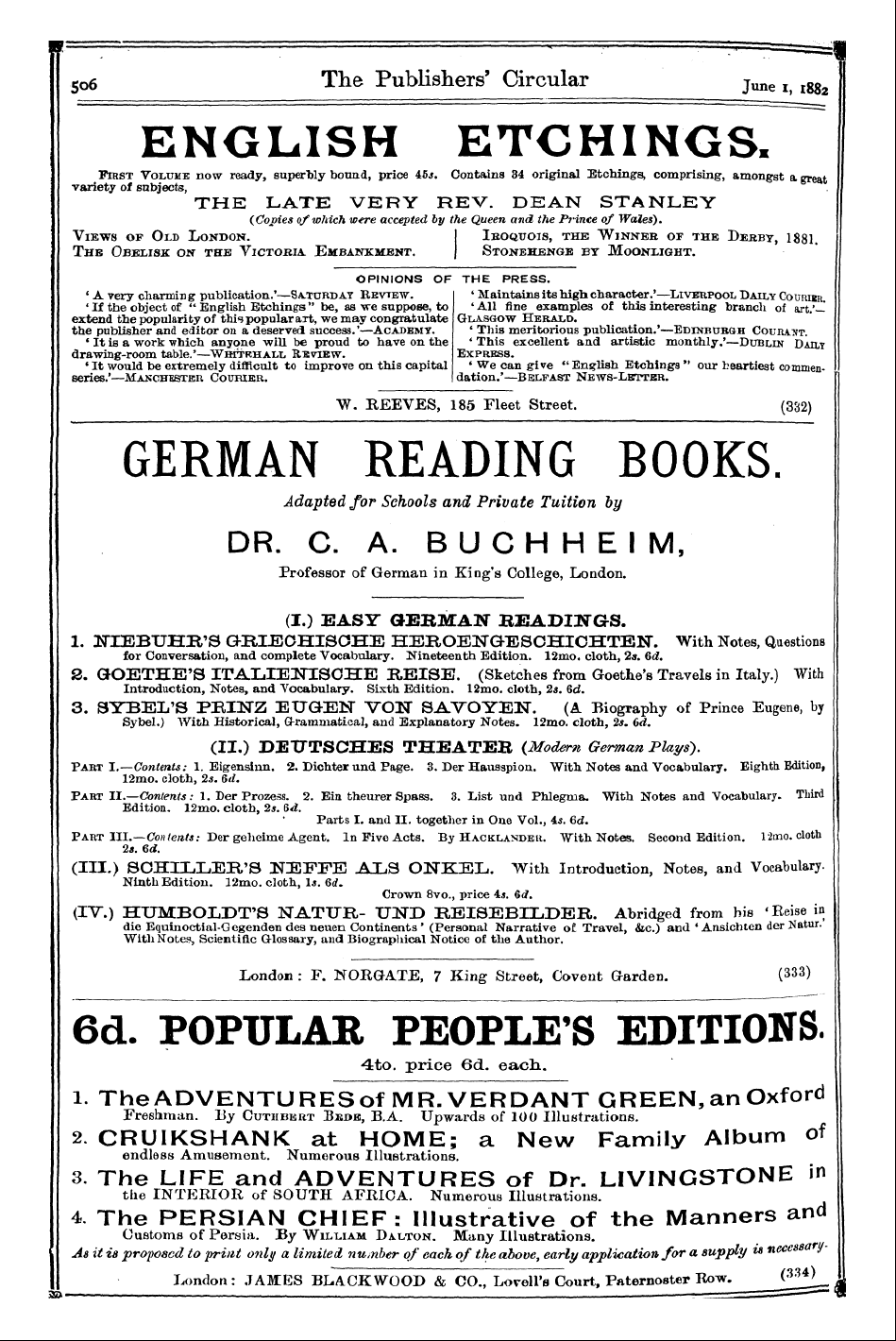 Publishers’ Circular (1880-1890): jS F Y, 1st edition - Ad03802