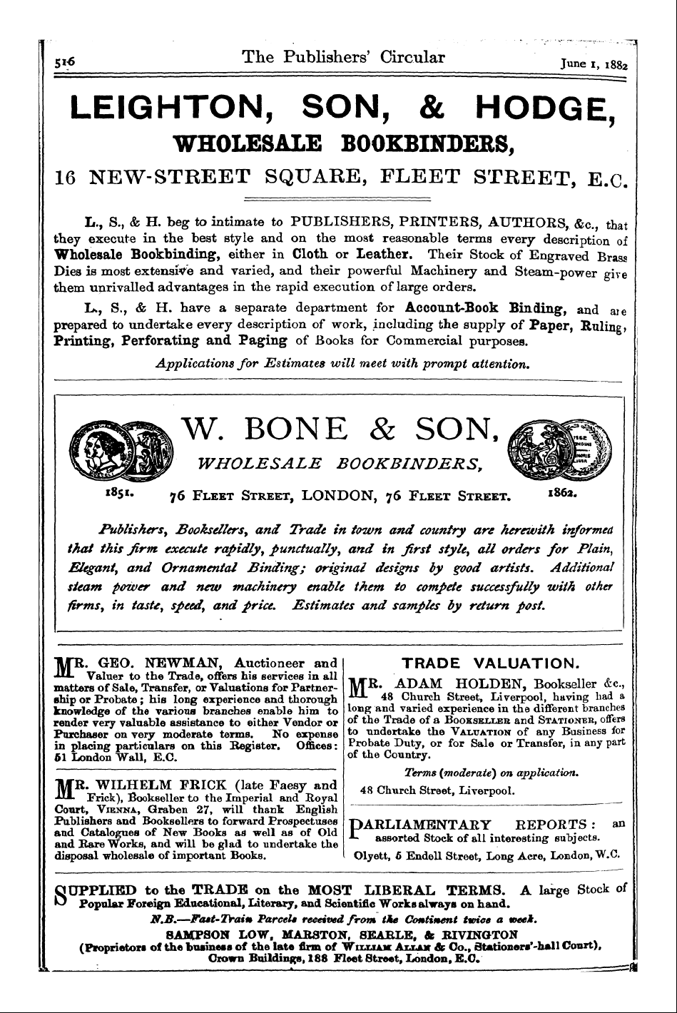 Publishers’ Circular (1880-1890): jS F Y, 1st edition - Ad04803