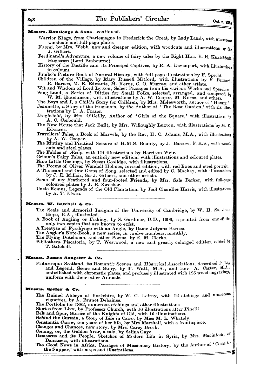 Publishers’ Circular (1880-1890): jS F Y, 1st edition - L&Essrs. Routledgre & Sons. English Rust...