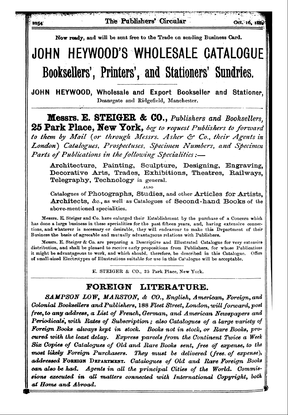 Publishers’ Circular (1880-1890): jS F Y, 1st edition - Iw^ Tkte Bis^Dsh^Rfi^ Csrc^Ilar Okpt6, T...