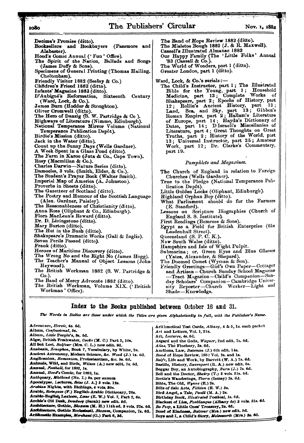 Publishers’ Circular (1880-1890): jS F Y, 1st edition - Books Received:— From * Bell's' Life Off...