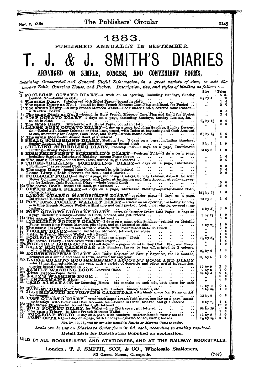 Publishers’ Circular (1880-1890): jS F Y, 1st edition - Ad08101