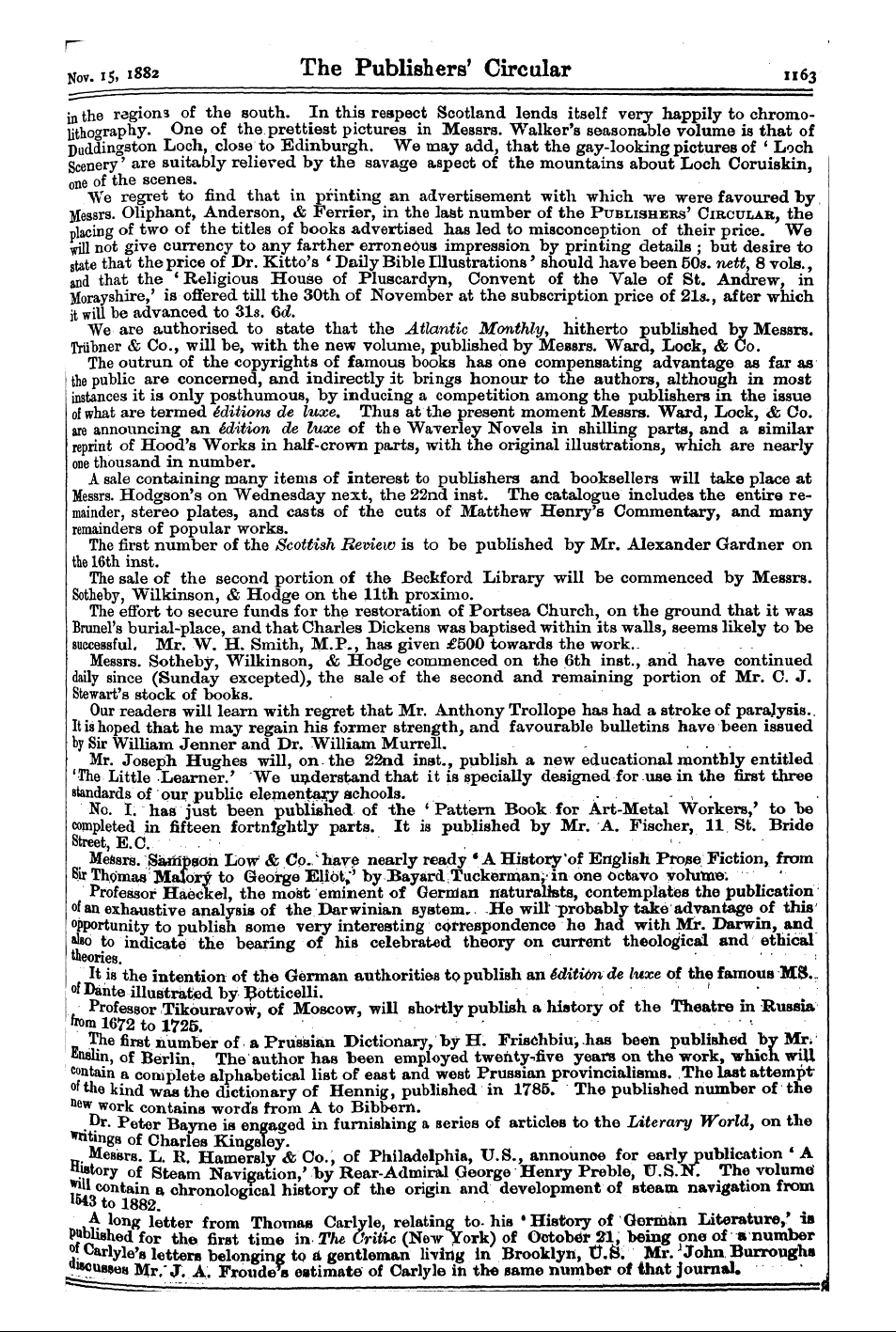 Publishers’ Circular (1880-1890): jS F Y, 1st edition - Articles Messrs Which . J. Crowd Walker ...