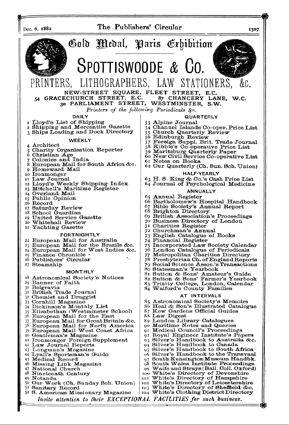 Publishers’ Circular (1880-1890): jS F Y, 1st edition - (Soto Lll Etml, ^Ara &Lt;&#Frimifon * Spohiswoode & Co.