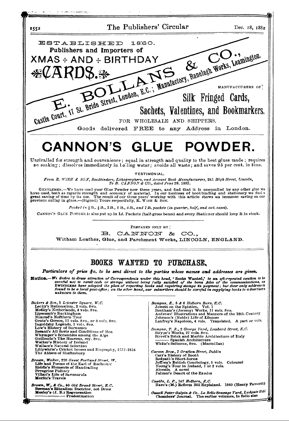 Publishers’ Circular (1880-1890): jS F Y, 1st edition - Ad04404