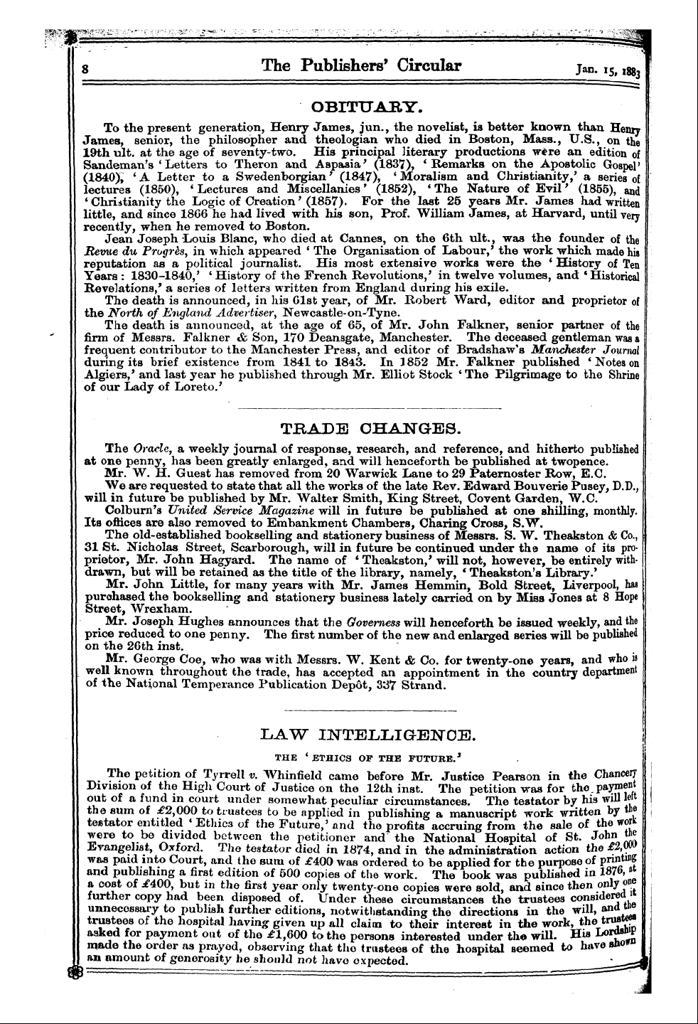 Publishers’ Circular (1880-1890): jS F Y, 1st edition - Obittjary.