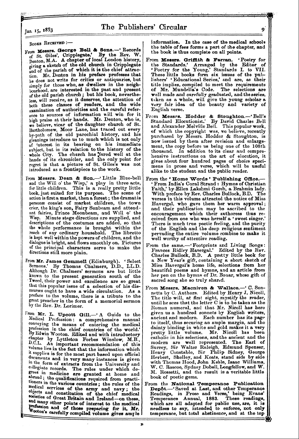 Publishers’ Circular (1880-1890): jS F Y, 1st edition - Books Received :— Vrom Mesbrs. George Be...