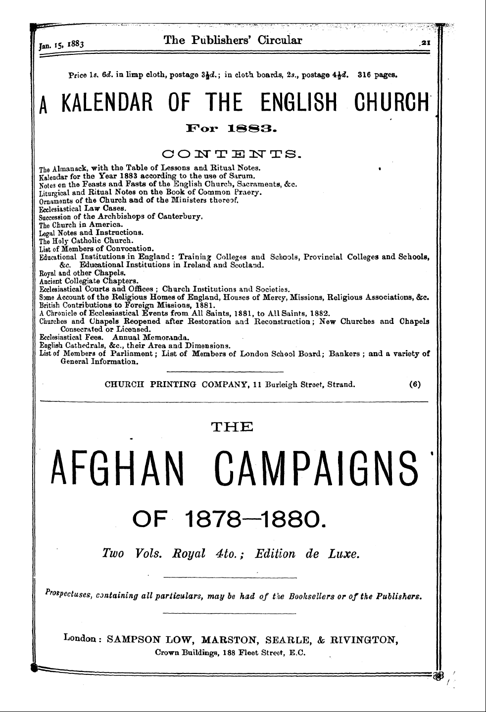 Publishers’ Circular (1880-1890): jS F Y, 1st edition - Ad02101