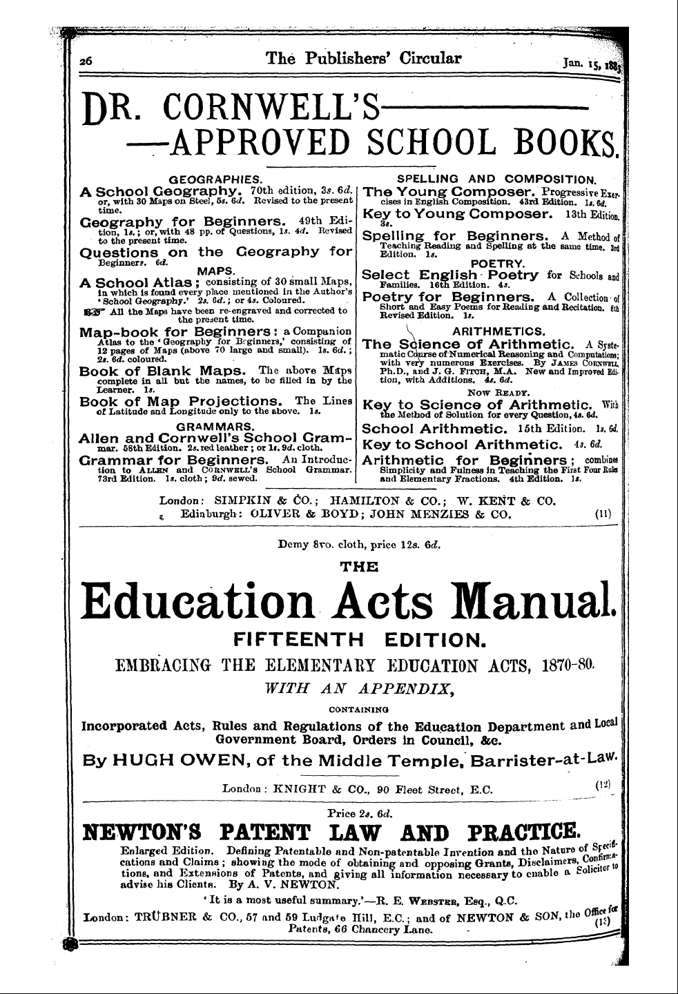 Publishers’ Circular (1880-1890): jS F Y, 1st edition - Ad02602