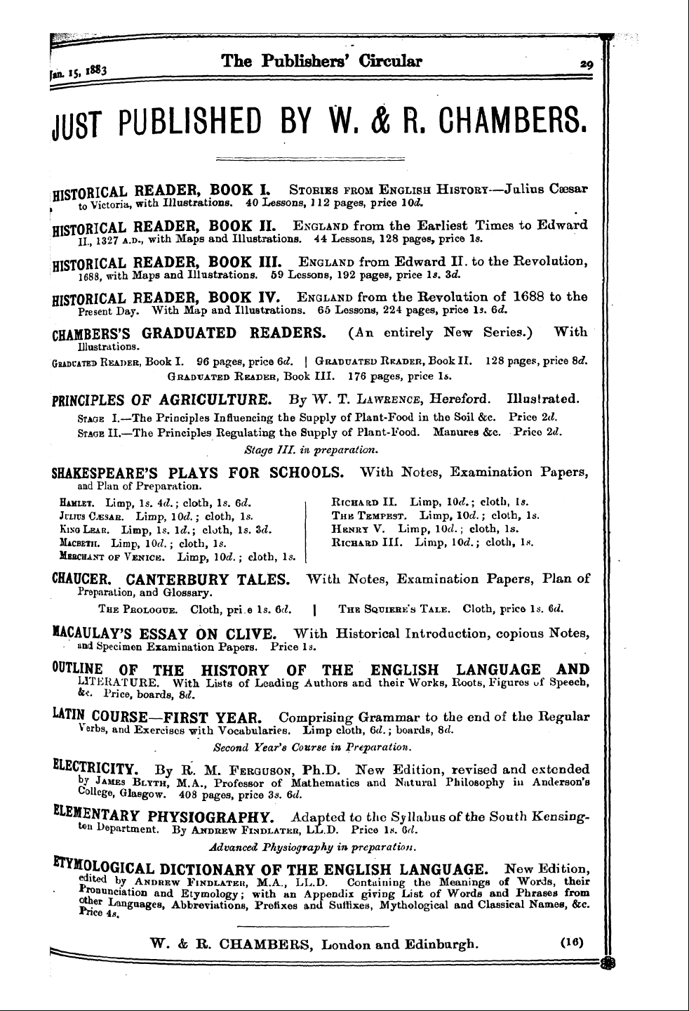 Publishers’ Circular (1880-1890): jS F Y, 1st edition: 29