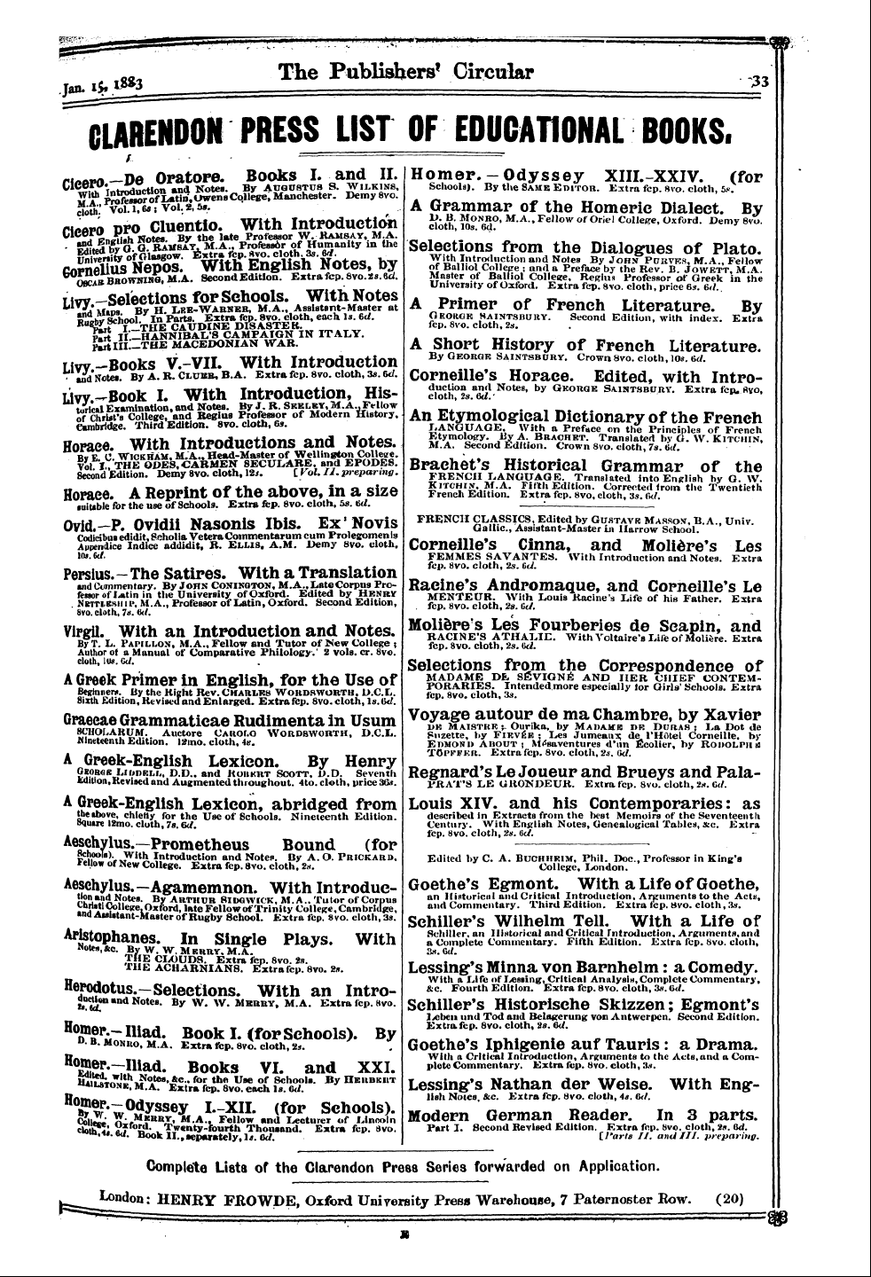 Publishers’ Circular (1880-1890): jS F Y, 1st edition - Ad03301