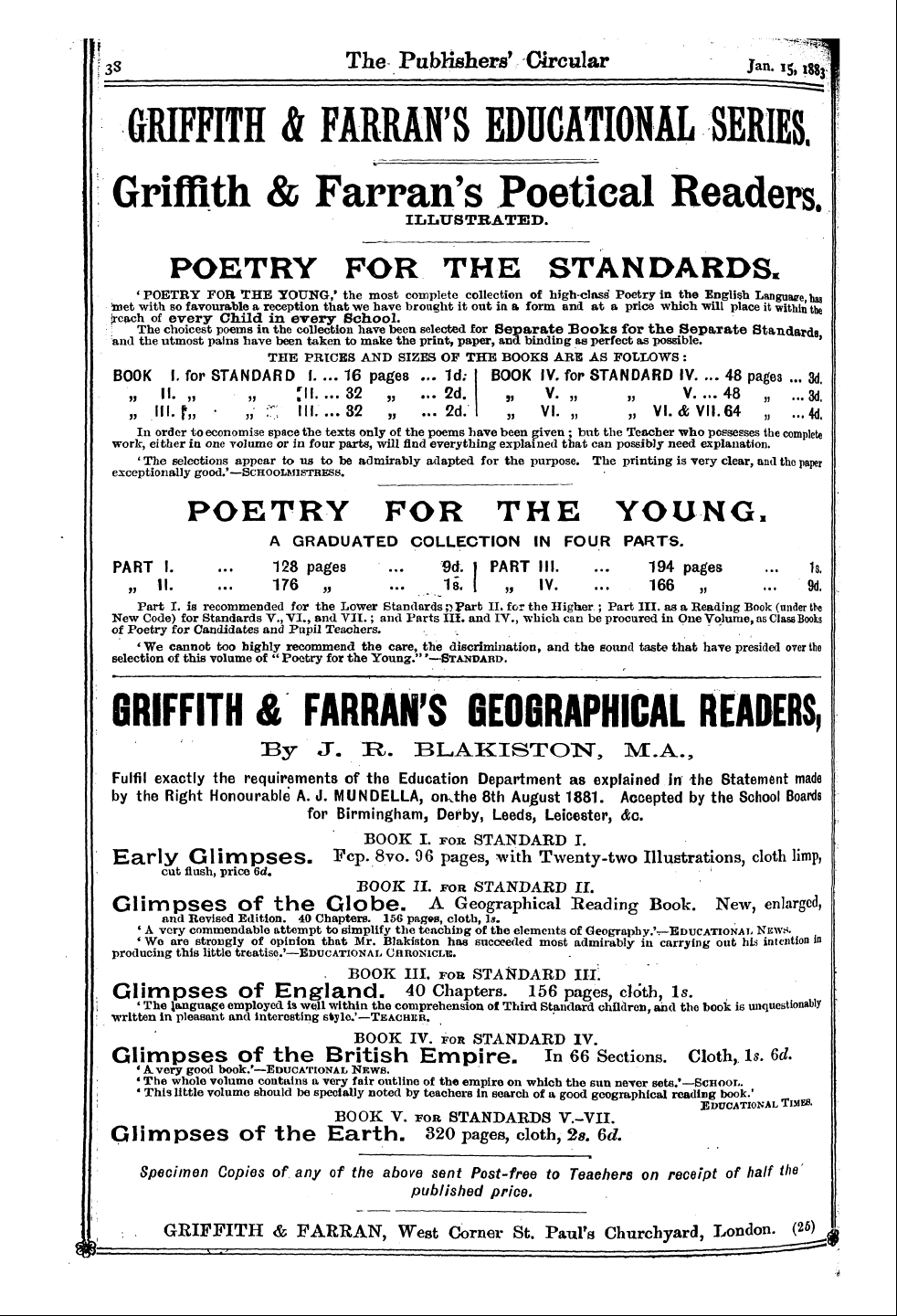 Publishers’ Circular (1880-1890): jS F Y, 1st edition - Ad03801