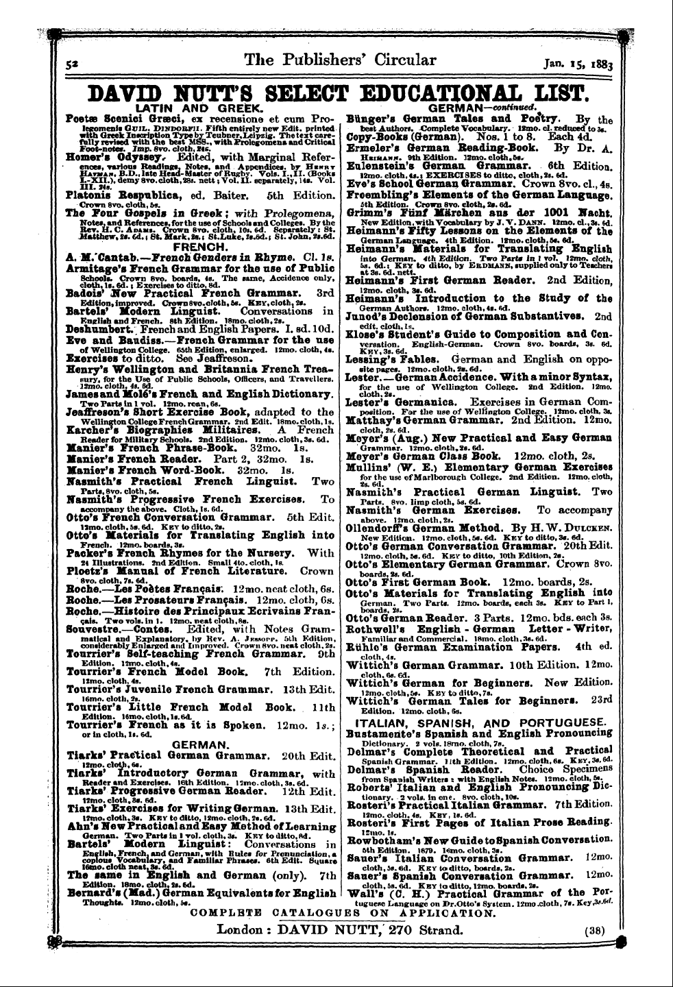 Publishers’ Circular (1880-1890): jS F Y, 1st edition - Ad05201