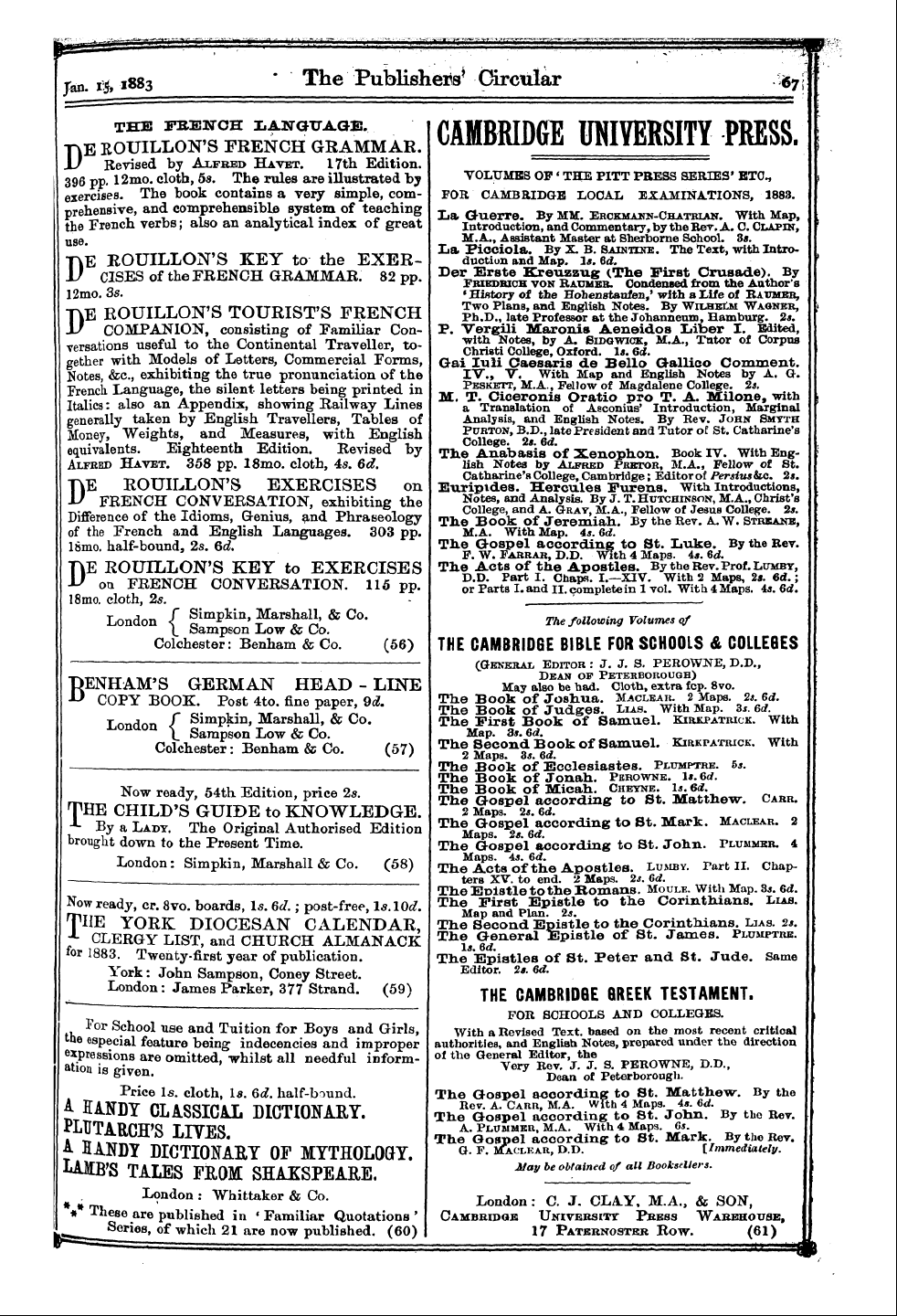 Publishers’ Circular (1880-1890): jS F Y, 1st edition - Ad06701