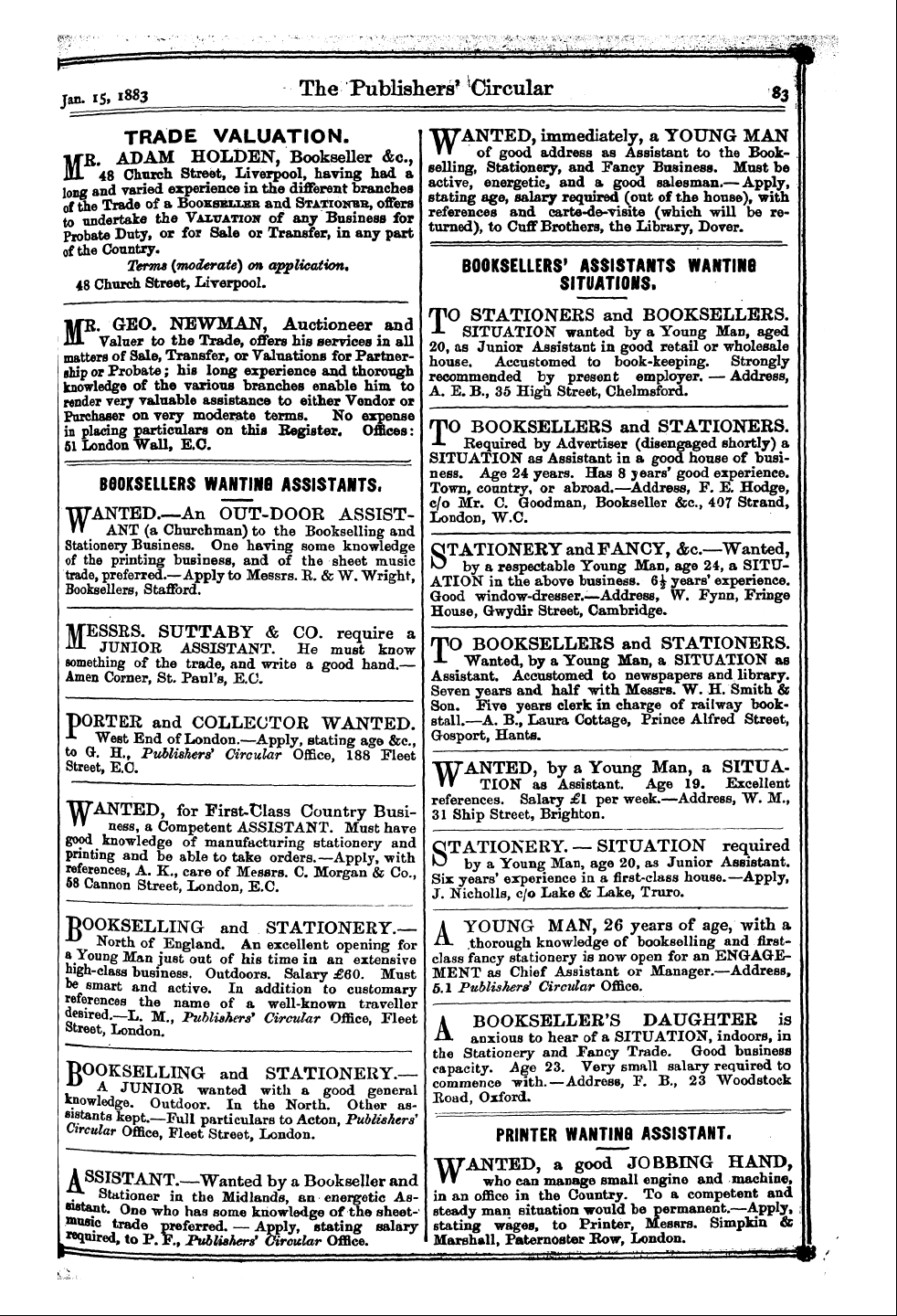 Publishers’ Circular (1880-1890): jS F Y, 1st edition - Ad08304