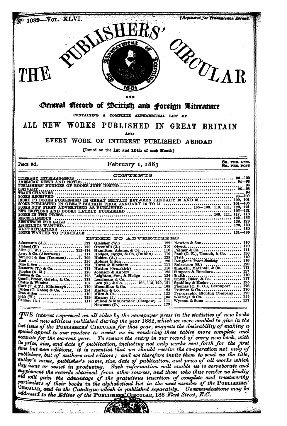 Publishers’ Circular (1880-1890): jS F Y, 1st edition: 1