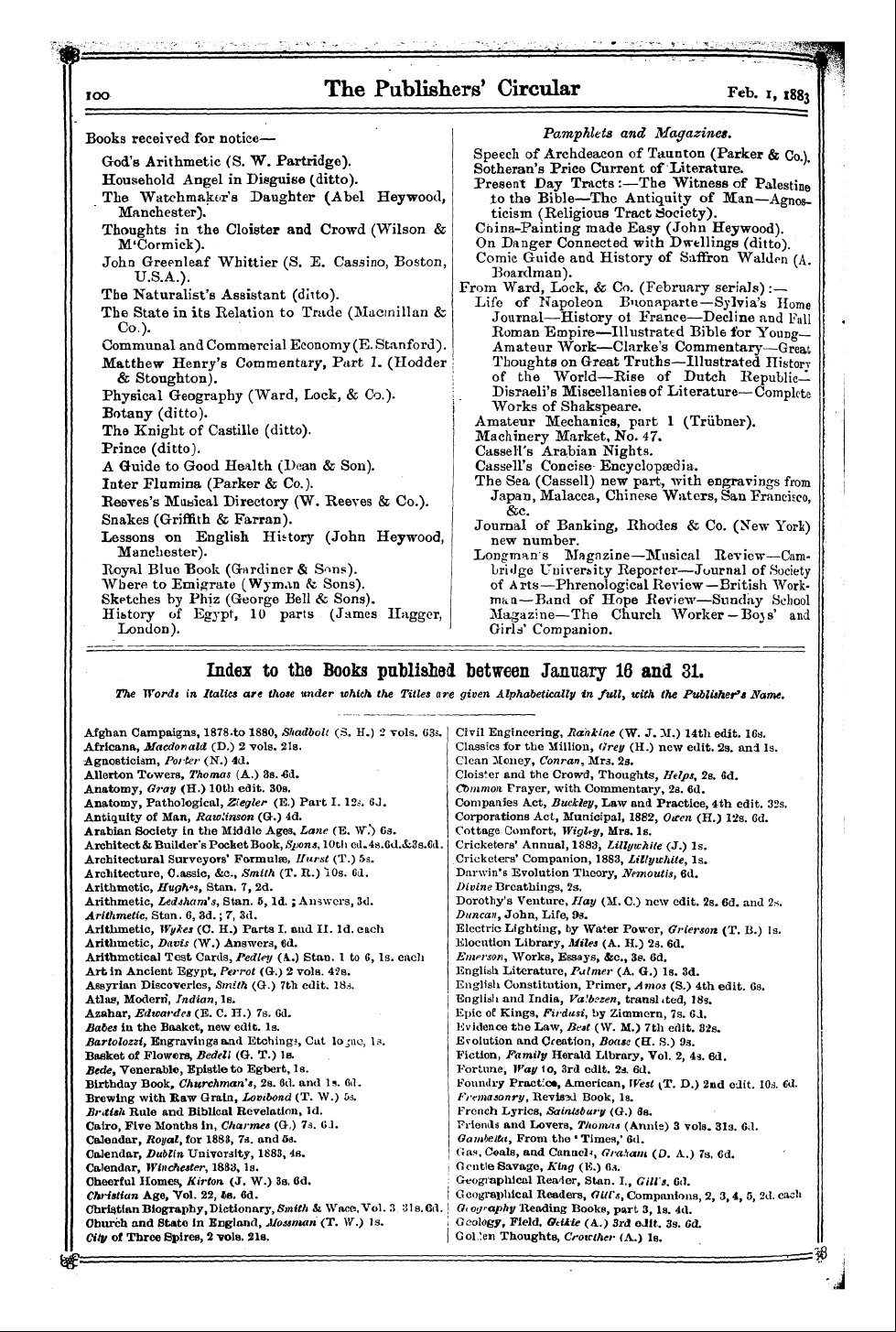 Publishers’ Circular (1880-1890): jS F Y, 1st edition - Books Received:— From Mr, Arthur Boardma...