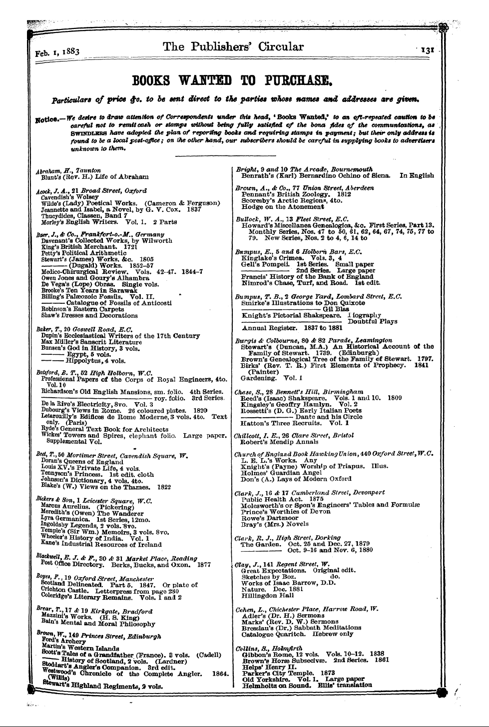 Publishers’ Circular (1880-1890): jS F Y, 1st edition - ¦Z-. Books Waetel To Fttechase. Particulars Of Price $E. To Be Sent Direct To The Parties Whose Names And Addresses Are Given*