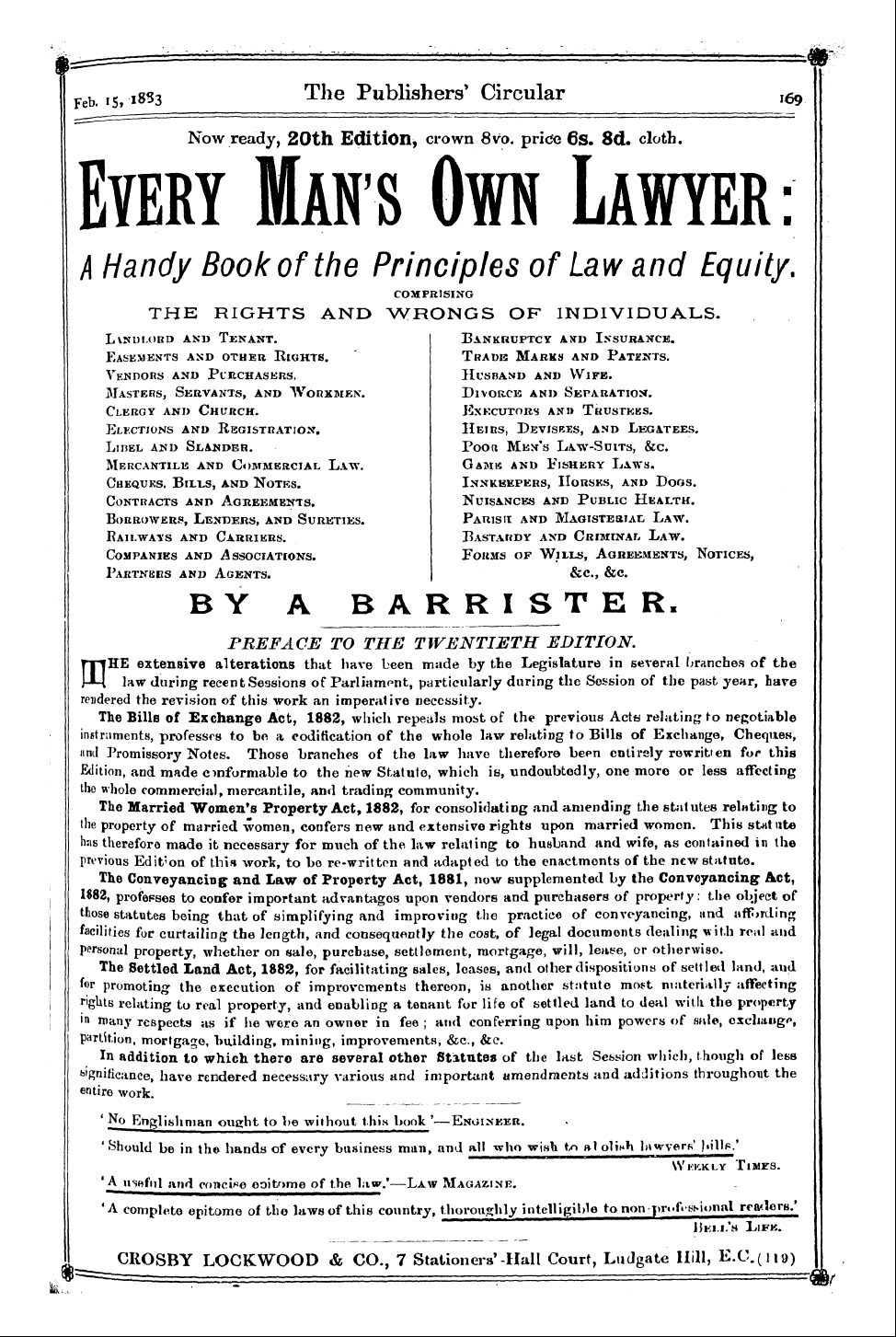 Publishers’ Circular (1880-1890): jS F Y, 1st edition: 33