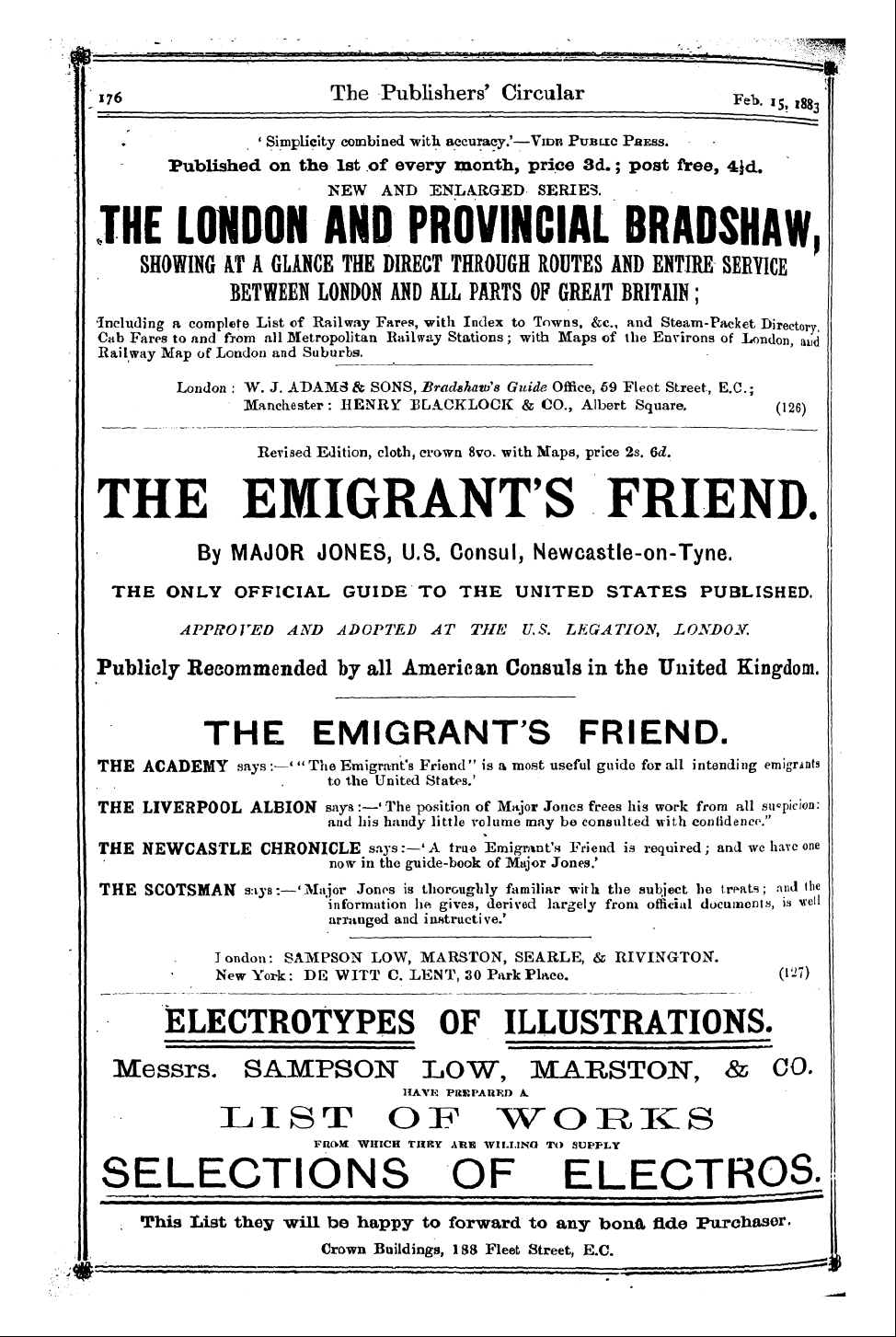 Publishers’ Circular (1880-1890): jS F Y, 1st edition - 9 ' I76 The Publishers' Circular Feb Is ...