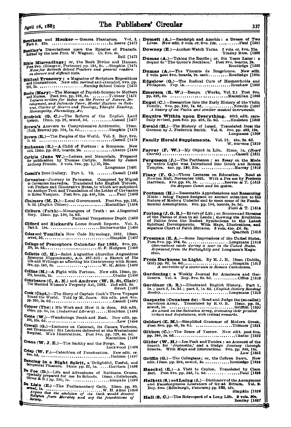 Publishers’ Circular (1880-1890): jS F Y, 1st edition: 13