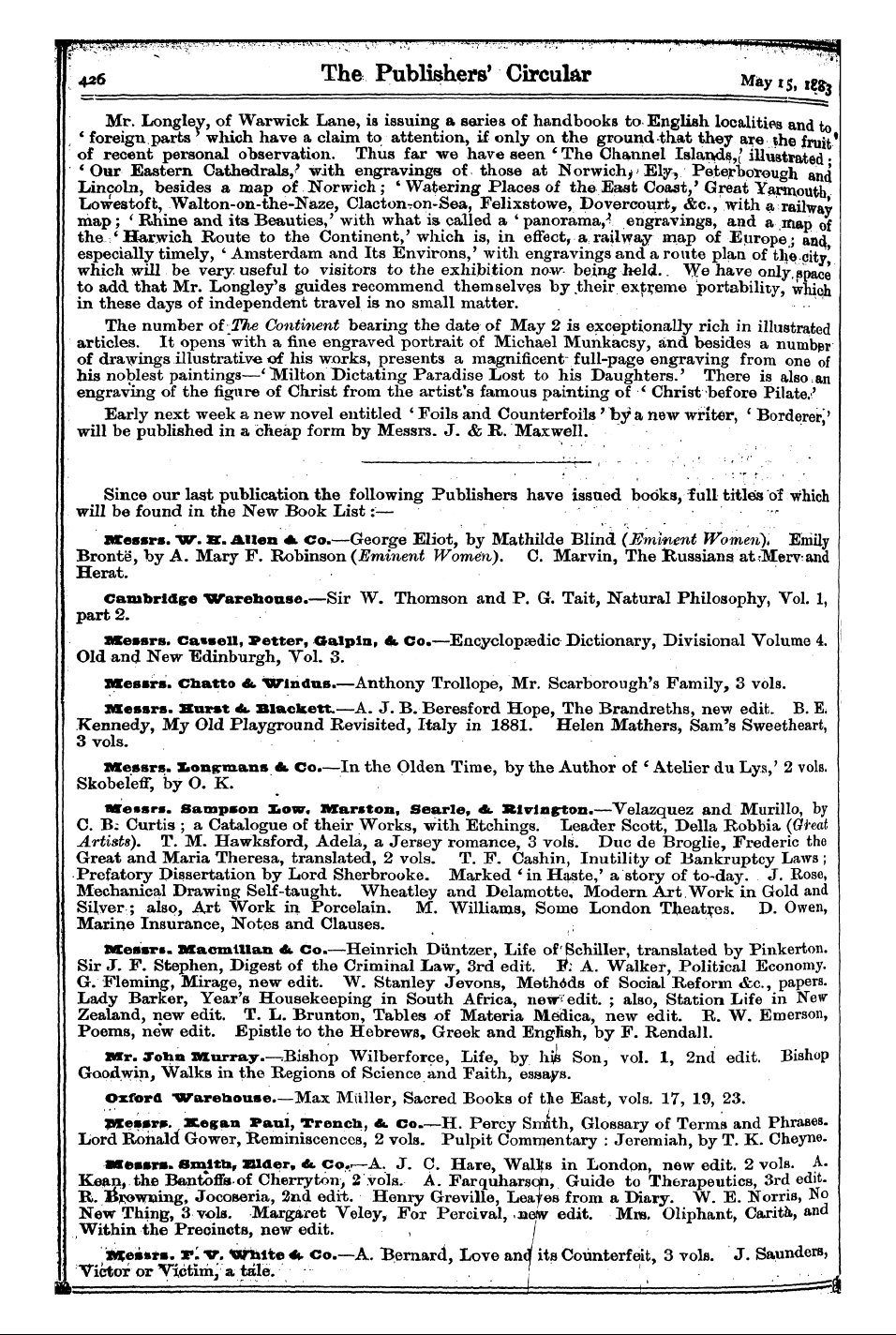 Publishers’ Circular (1880-1890): jS F Y, 1st edition - ¦ ¦ -- ¦¦. . .<. .. . T T Will Since Be ...