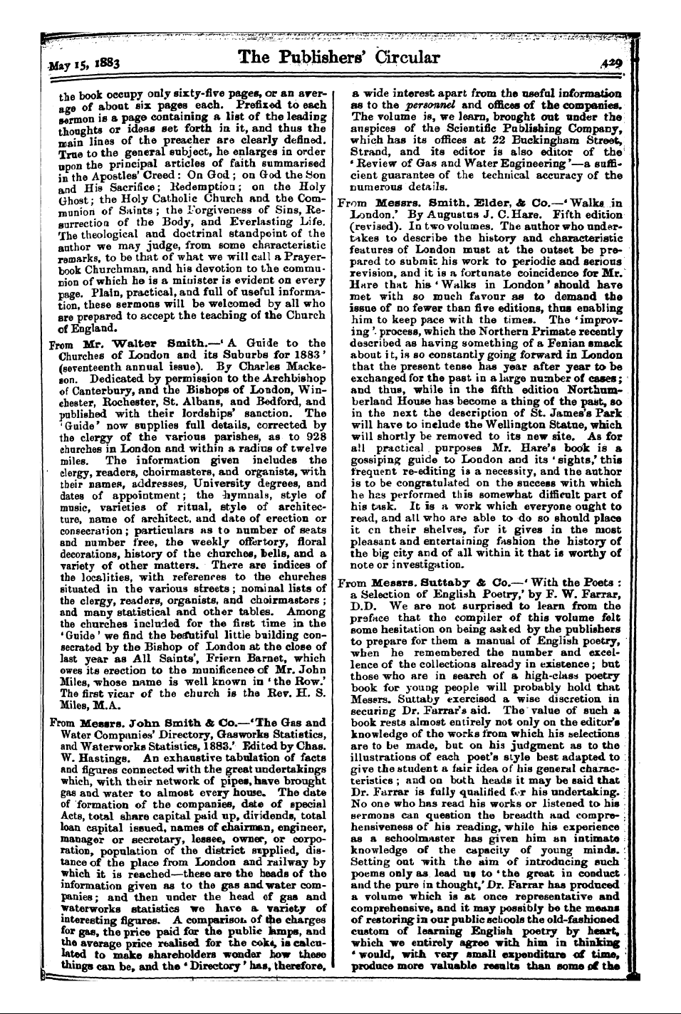 Publishers’ Circular (1880-1890): jS F Y, 1st edition - May I5,1w3 The Publishers' Circular ^