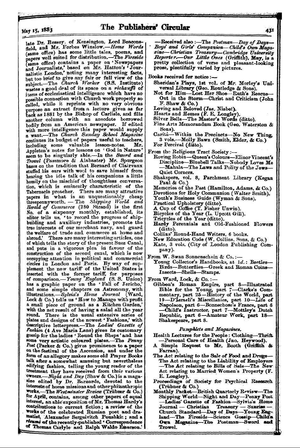 Publishers’ Circular (1880-1890): jS F Y, 1st edition: 11