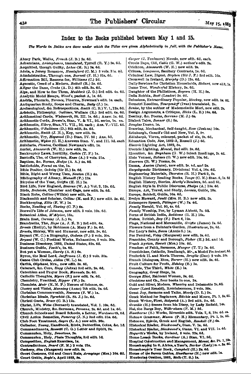 Publishers’ Circular (1880-1890): jS F Y, 1st edition: 12