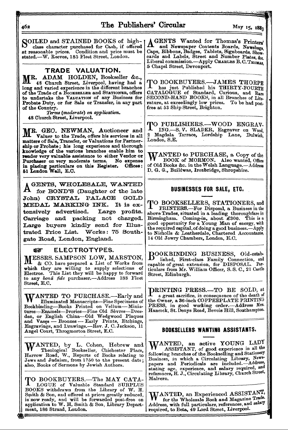 Publishers’ Circular (1880-1890): jS F Y, 1st edition - Ad04205